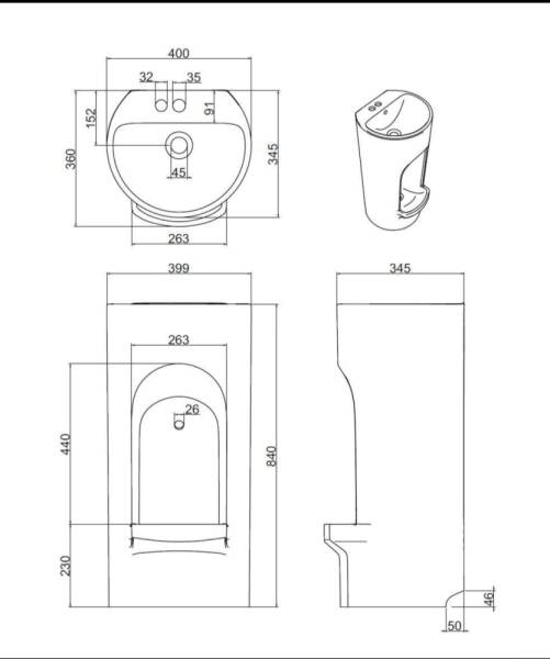 Abdest Lavabosu Alt - Üst Batarya Manuel T186 B SİYAH - 2