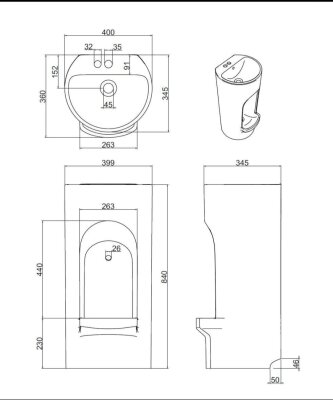 Abdest Lavabosu Alt - Üst Batarya Manuel T186 BEYAZ - 2