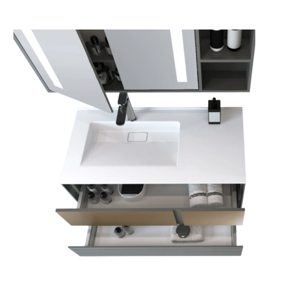 Aquanil Boneta Banyo Dolap Takımı 100cm Antrasit-Spectrum Rose - 2