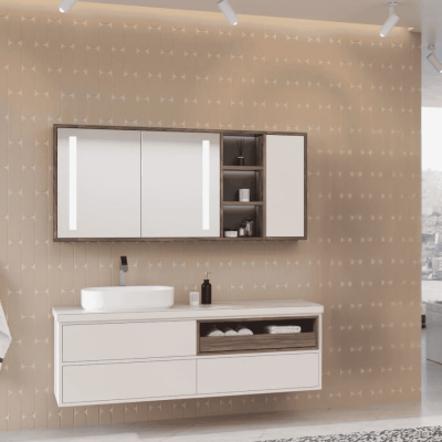 Aquanil Imperia Banyo Dolap Takımı 160cm Krem/Kaman Ceviz - AQUANİL