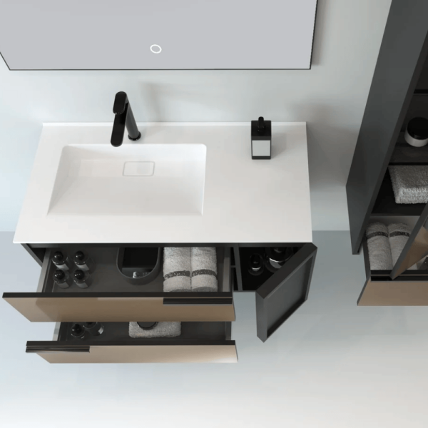 Aquanil Monza Banyo Dolap Takımı 100cm Siyah-Spectrum Rose - 2