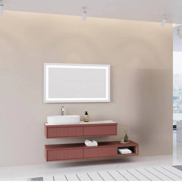 Aquanil Parma Banyo Dolap Takımı 160cm Bordo/Kaman Ceviz - 1