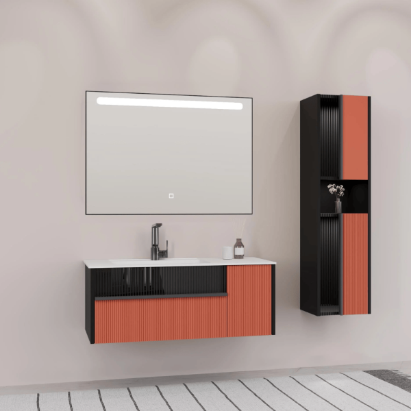 Aquanil Sable Banyo Dolap Takımı 100cm Siyah-Kiremit - 1