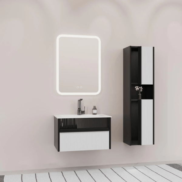 Aquanil Sable Banyo Dolap Takımı 65cm Siyah-Beyaz - 1