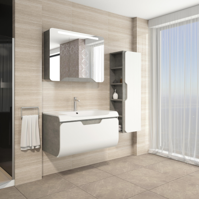 Aquanil Tales Banyo Dolap Takımı 100cm Retro Gümüş-Beyaz - AQUANİL