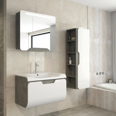 Aquanil Tales Banyo Dolap Takımı 80cm Retro Gümüş-Beyaz - AQUANİL