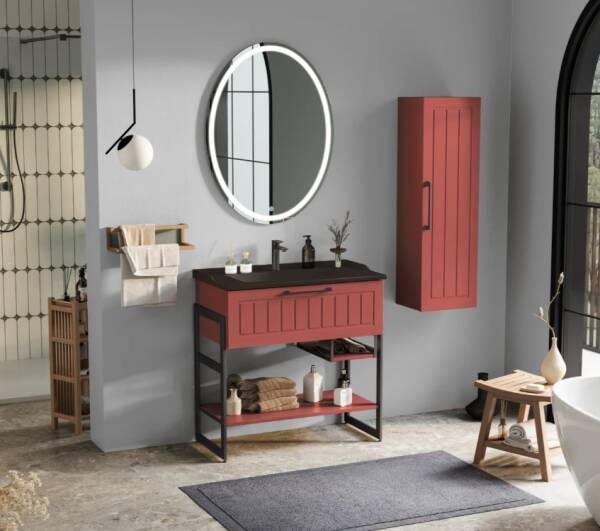 Badella Beta Banyo Dolap Takımı 85cm Kırmızı BETA 2885 V54 - 1