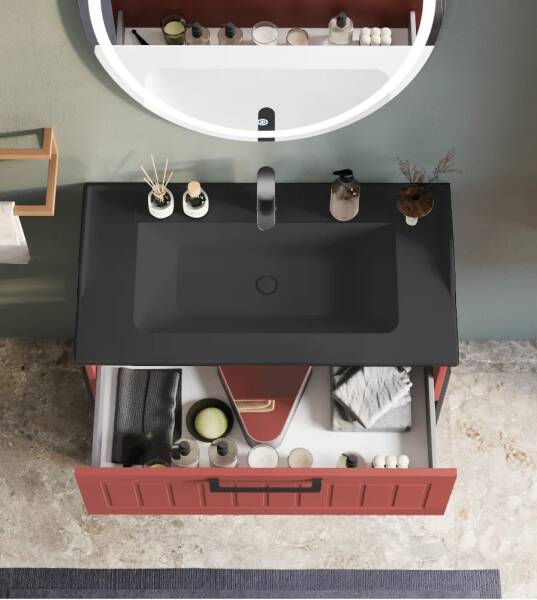 Badella Beta Banyo Dolap Takımı 85cm Kırmızı BETA 2885 V54 - 2