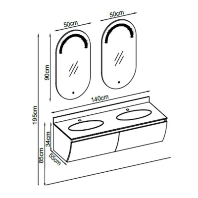 Badella Dolce Banyo Dolap Takımı DOLCE 34140 V31 140cm Gri - 2