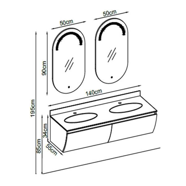 Badella Dolce Banyo Dolap Takımı DOLCE 34140 V31 140cm Gri - 2