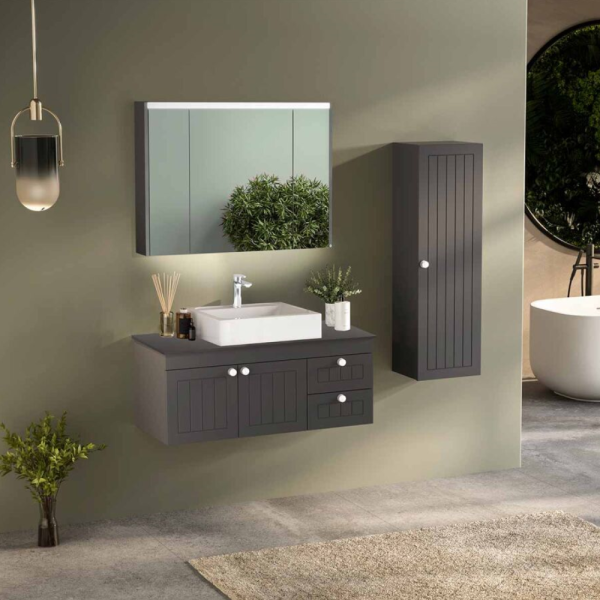 Badella Efes Banyo Dolap Takımı EFES 46100 V34 100cm Antrasit - 1