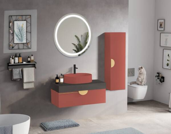 Badella Luna Banyo Dolap Takımı 100cm Kırmızı LUNA 28100 V54 - 1