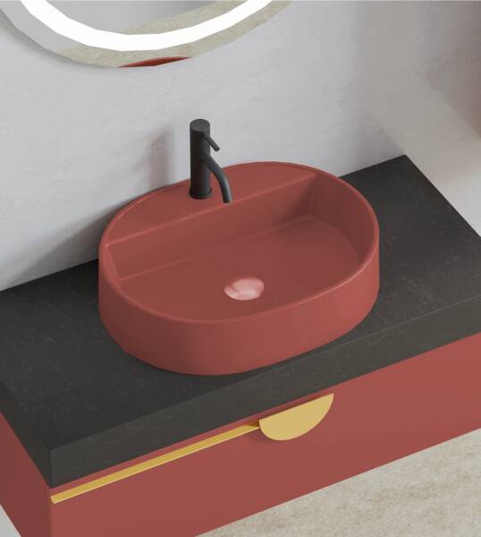 Badella Luna Banyo Dolap Takımı 100cm Kırmızı LUNA 28100 V54 - 2