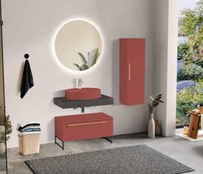 Badella Mona Banyo Dolap Takımı 100cm Kırmızı MONA 2885 V54 - 1