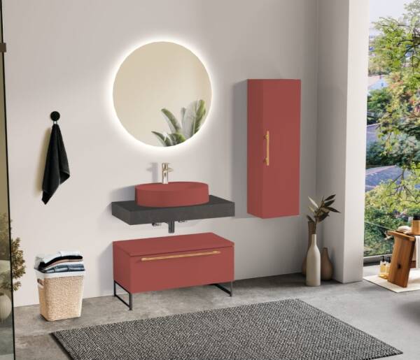 Badella Mona Banyo Dolap Takımı 100cm Kırmızı MONA 2885 V54 - 1