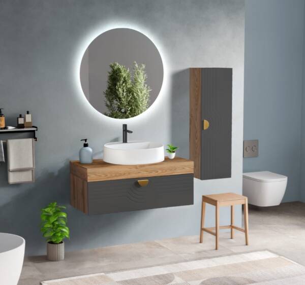 Badella Omega Banyo Dolap Takımı 100cm Antrasit OMEGA 28100 V51 - 1