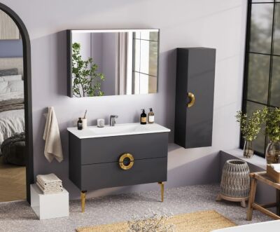 Badella Polo Banyo Dolap Takımı 100cm Antrasit Polo 55100 V52 - BADELLA