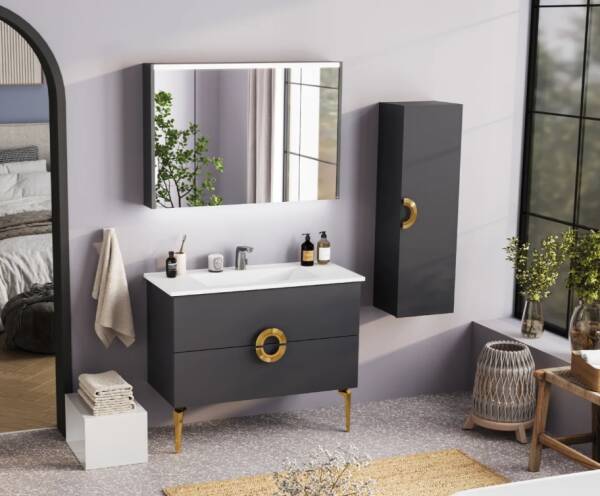 Badella Polo Banyo Dolap Takımı 100cm Antrasit Polo 55100 V52 - 1