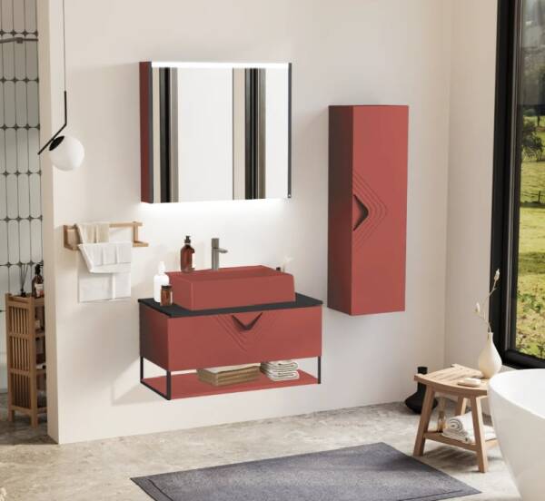 Badella Vesta Banyo Dolap Takımı 85cm Kırmızı VESTA 2885 V51 - 1