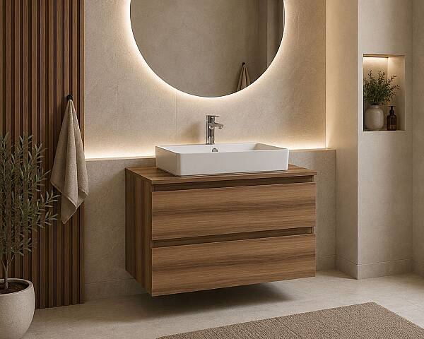 Creavit Alinda Lavabo Dolabı 80 Cm Parlak Açık Ceviz - 1