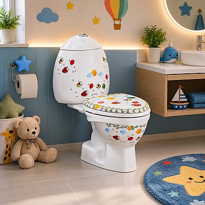 Creavit Çocuk Alttan Çıkışlı Klozet Seti - Beyaz Dekorlu CK300 - CREAVİT