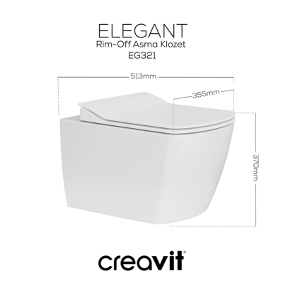 Creavit Elegant Rim-Off Asma Klozet Extra Beyaz EG321 + Elegant Klozet DP Kapak - 3