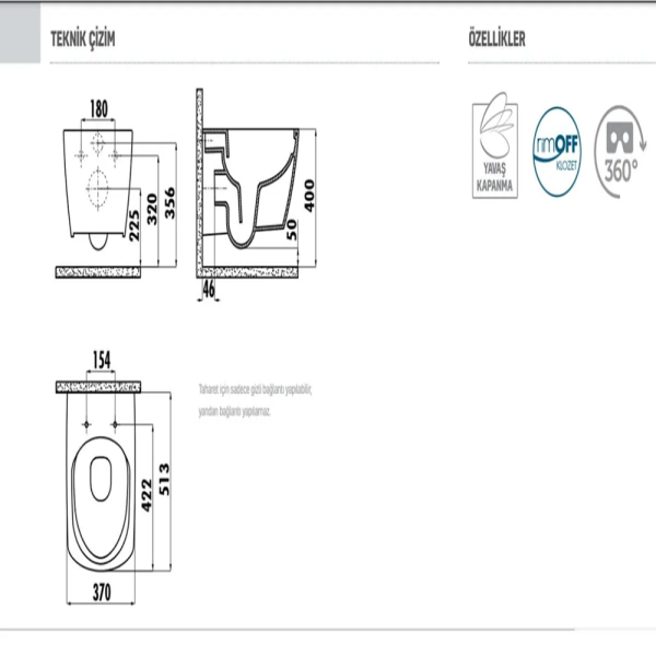 Creavit Elegant Rim-Off Asma Klozet Extra Beyaz EG321 + Elegant Klozet DP Kapak - 4