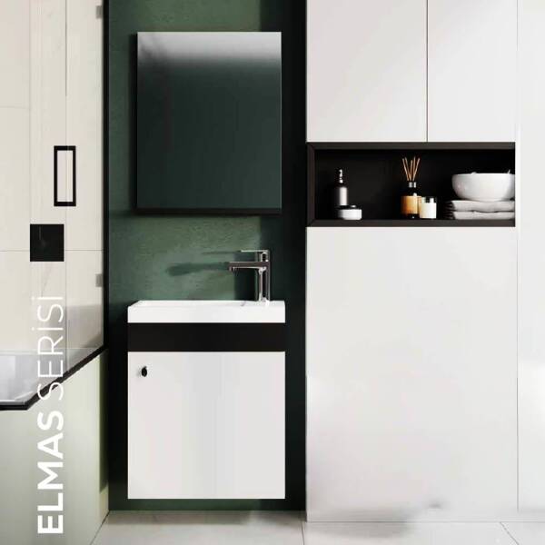 Creavit Elmas Lavabo Dolabı 45cm Parlak Siyah - 1