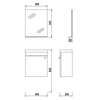 Creavit Elmas Lavabo Dolabı 45cm Parlak Siyah - 2
