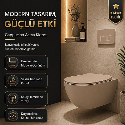 Creavit Free Rim-Off Asma Klozet Mat Cappucino FE320 + Klozet Kapağı - CREAVİT
