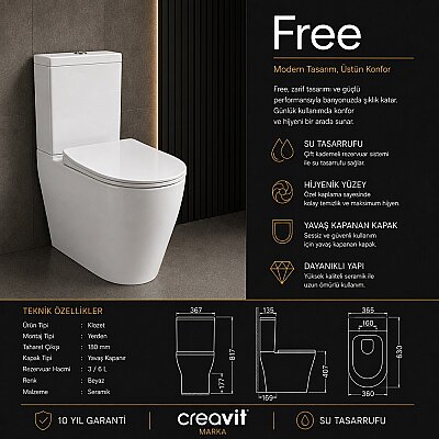 Creavit Free Duvara Dayalı Klozet Seti FE360 - CREAVİT