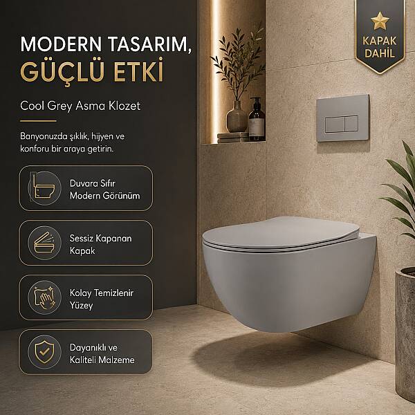 Creavit Free Rim-Off Asma Klozet Cool Grey FE322 + Duck Klozet Kapağı - 1