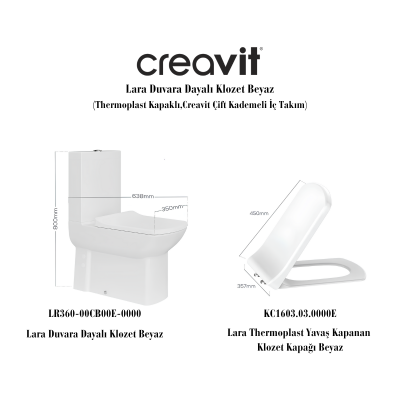 Creavit Lara Duvara Dayalı Klozet Seti LR360 + Lara PP Klozet Kapak - 3