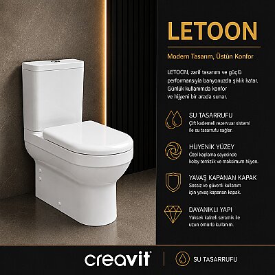 Creavit Letoon Rim Off Duvara Dayalı Klozet LT361 + Tefen TP Klozet Kapağı - CREAVİT