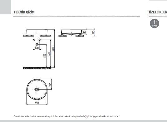 Creavit Loop Yuvarlak Çanak Lavabo Ø45 cm - LP145 - 3