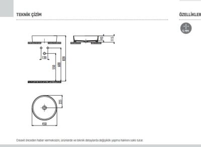 Creavit Loop Yuvarlak Çanak Lavabo Kömür Karası Ø45 cm LP145 - 3