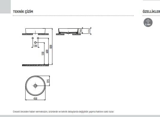 Creavit Loop Yuvarlak Çanak Lavabo Kömür Karası Ø45 cm LP145 - 3