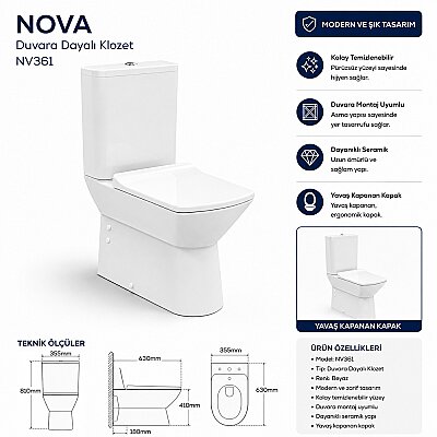 Creavit Nova Rimex Duvara Dayalı Klozet Seti + Lara Dp Klozet Kapağı - CREAVİT