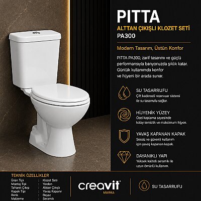 Creavit Pitta Alttan Çıkışlı Klozet Seti PA300 - CREAVİT