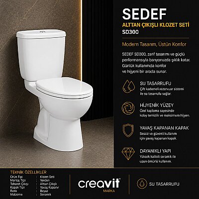 Creavit Sedef Alttan Çıkışlı Klozet Seti SD300 - CREAVİT