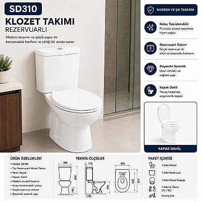 Creavit Sedef Arkadan Çıkışlı Klozet Seti SD310 - CREAVİT