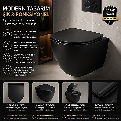 Creavit Terra Asma Klozet Mat Siyah TP325 + Kapak KC0903.01.1400E - CREAVİT