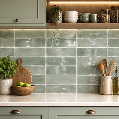 Dune Ceramica Atlantique Aquamarine Dekoratif Karo Parlak 6,9x24cm - DUNE CERAMICA