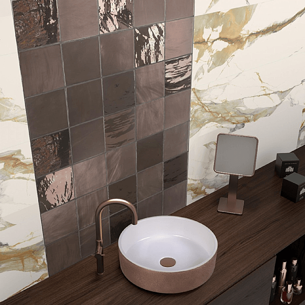 Dune Ceramica Tabarca Copper Glossy Dekoratif Karo Parlak 15x15cm - 2