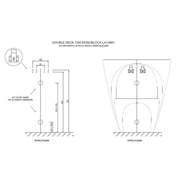 Granty T021S Çift Hazneli Yarım Monoblok Lavabo - 3