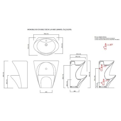 Granty T021S Çift Hazneli Yarım Monoblok Lavabo - 4