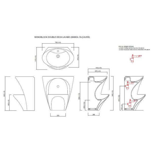 Granty T021S Çift Hazneli Yarım Monoblok Lavabo - 4