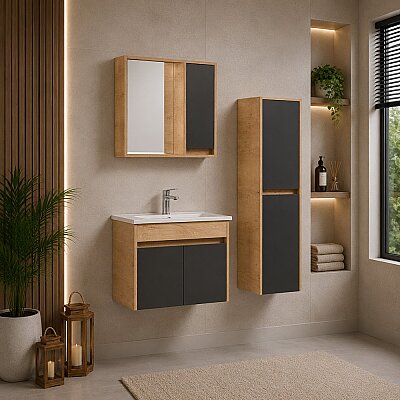 Kalay Alaska Banyo Dolabı Takımı 65cm Meşe - KALAY