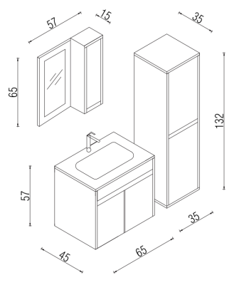Kalay Alaska Banyo Dolabı Takımı 65cm Meşe - 3