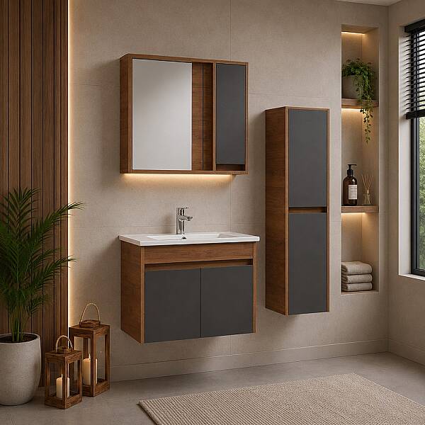 Kalay Alaska Banyo Dolabı Takımı 80cm Ceviz - 1